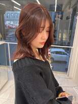 ランテルディ 渋谷(LANTERDIT)&nbsp;艶感　ピンクブランカラー　顔周りカット　シースルーバング