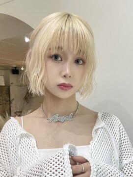 サンク 原宿 表参道(cinq) ミルクティーピンクカラーベージュウルフレイヤーナチュラルボブ