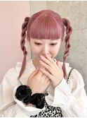 ピンク みつあみアレンジ