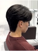 黒髪ビジネスセンターパートショート2ブロックニュアンスパーマ
