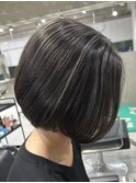 大人ボブ/白髪ぼかしハイライト/グレージュ/ダークアッシュ