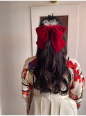 ガーリーゆるふわハーフアップ卒業式　結婚式 バレッタ