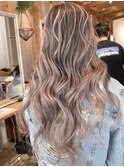ダブルカラーピンクベージュベージュカラーケアブリーチレイヤー