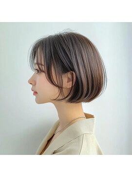 ユキオ オブ ヘアー(YUKIO of Hair) くびレイヤーエモージュピンクベージュマチルダボブミディ前髪