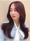 レイヤーくびれロングヘアワインレッド