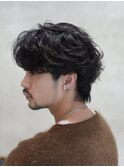 センターパートシャドウパーマスパイラルパーマ大人メンズヘア