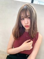 【添田】小顔なシースルーバングくすみピンクミディアムレイヤー