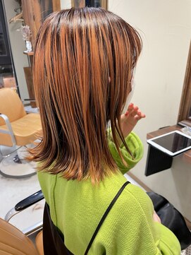 ヘアー アイス ルーチェ(HAIR ICI LUCE) パツっとボブ オレンジカラー コントラストカラー/山中