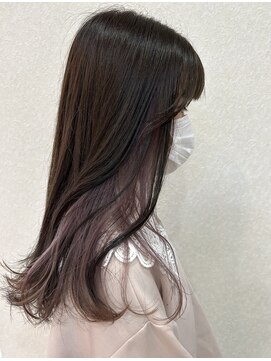 アグランテトラ 野田阪神店(a Gland tetra) 内巻きロング 暗髪ブラウン+インナーカラーピンクベージュ