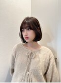 ミニウルフチェリーブラウンブリーチなしショートボブ前髪/大宮