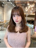  デザインカラーレイヤーカットウェットヘアオリーブベージュ