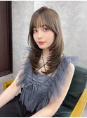 レイヤーカット/ブリーチなしダブルカラー/オリーブベージュ