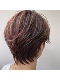 レイヤーショート×ピンクベージュ×ハイトーン