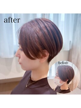 リュドール 栄(Rue D’or) 前髪立体感ブラウンサラツヤ髪ベリーショートカット