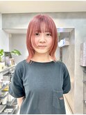 外はねミディアム/ピンクベージュ/フェイスレイヤーカット