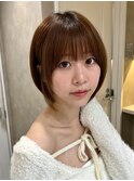 丸みショートボブ大人ショートボブマロンベージュショート