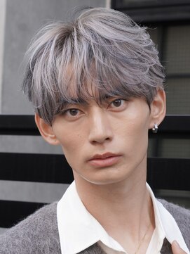 サンクマーケット 渋谷(cinq MARKET) 渋谷メンズブリーチカラーシルバーアッシュラウンドマッシュ韓国