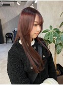 縮毛矯正　ピンクブラウン　顔周りカット