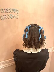 【ヘアセット】ショートでも可愛く♪編み込みハーフツイン♪