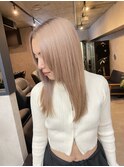 バレイヤージュ、ハイライト、レイヤーロング、グレーベージュ