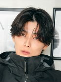 センターパートフェザーパーマ刈り上げニュアンスパーマ韓国ヘア