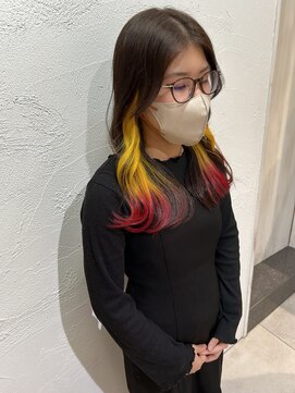 アジールヘア 池袋東口店(agir hair) ブリーチ1回~インナーイエロー×グラデーションレッド池袋東口