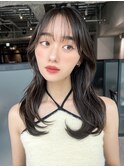 ロング顔周りレイヤー美髪韓国ヘアオリーブベージュ_ba525612