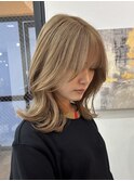 ハイトーンハイライトミルクティーベージュダブルカラー岡山駅