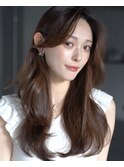 美髪ミディアムレイヤーカットデジタルパーマチェリーブラウン