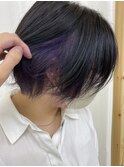 パープルインナーカラー×ショートボブ