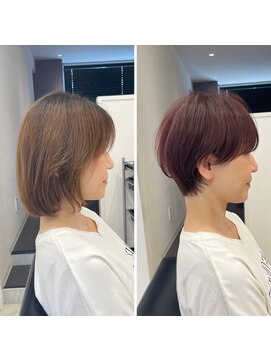 イヴォークトーキョーオーサカ(EVOKE TOKYO osaka) ブリーチなしピンクベージュカラー マッシュショート 簡単セット