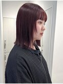 ミディアムボブ顔周りレイヤーラベンダーブリーチなしカラー小顔
