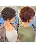 大人可愛い20代30代40代黒髪前下がりショートボブ丸みショート◎