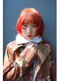 オレンジブラウン　レイヤーカット　ウルフカット