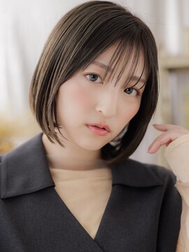 カバーヘア ブリス 志木南口駅前店(COVER HAIR bliss) 黒髪ダークグレージュ前下がり切りっぱなしボブディTd3志木30代