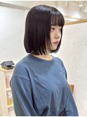 黒髪タッセルボブ 韓国ボブ ブルーブラックぱつっとボブ縮毛矯正