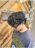 men'sハイライト波巻きプードルパーマ襟足ツーブロック札幌