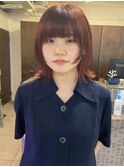 △ウルフカットレイヤーカットダークレッドモーヴピンク