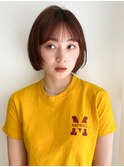 ミニボブショートボブチェリーブラウンミニウルフデジタルパーマ