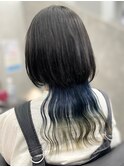 細めハイライト/クラゲヘアー/ブルーカラー/エンドカラー