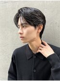 センターパートスパイキーショートフェザーパーマダークアッシュ