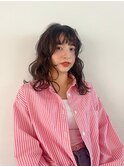 オレンジブラウンコテ巻きミディアムレイヤーカット登戸生田