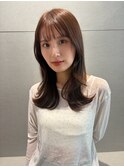 くびれミディアム/韓国風レイヤー/シースルーバング/艶感カラー