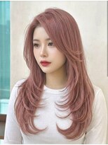 アトラスサロン 札幌大通り(Atras.salon)&nbsp;ピンクブラウンの髪質改善サイドレイヤーロング
