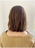 20代30代40代ブリーチなしナチュラルブラウンゆるふわミディ