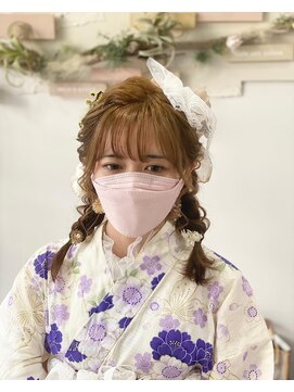 ヘアセットサロンエッジ(Edge) 浴衣でガーリィなおさげスタイル