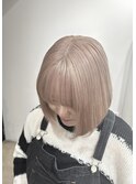 ミルクティーベージュケアブリーチダブルカラー切りっぱなしボブ
