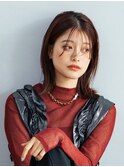 シースルー小顔バングの切りっぱなしミディアム