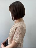 前下がりボブ　前髪あり　髪質改善カラー　レッドブラウン