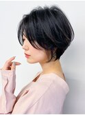 韓国ショートパーマ/ボブルフ/小顔/黒髪ベージュ/美髪